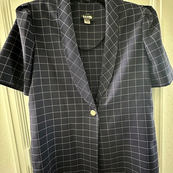 Vintage W.P. Gordon Navy Blue Windowpane Plaid Short Sleeve Blazer Jacket Size 1 - Picture 6 of 6
